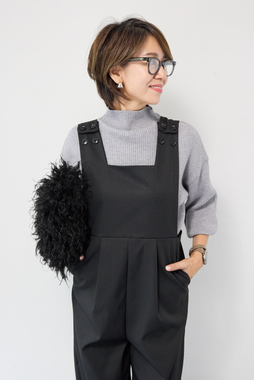 ハイウエストモードツイルサロペット