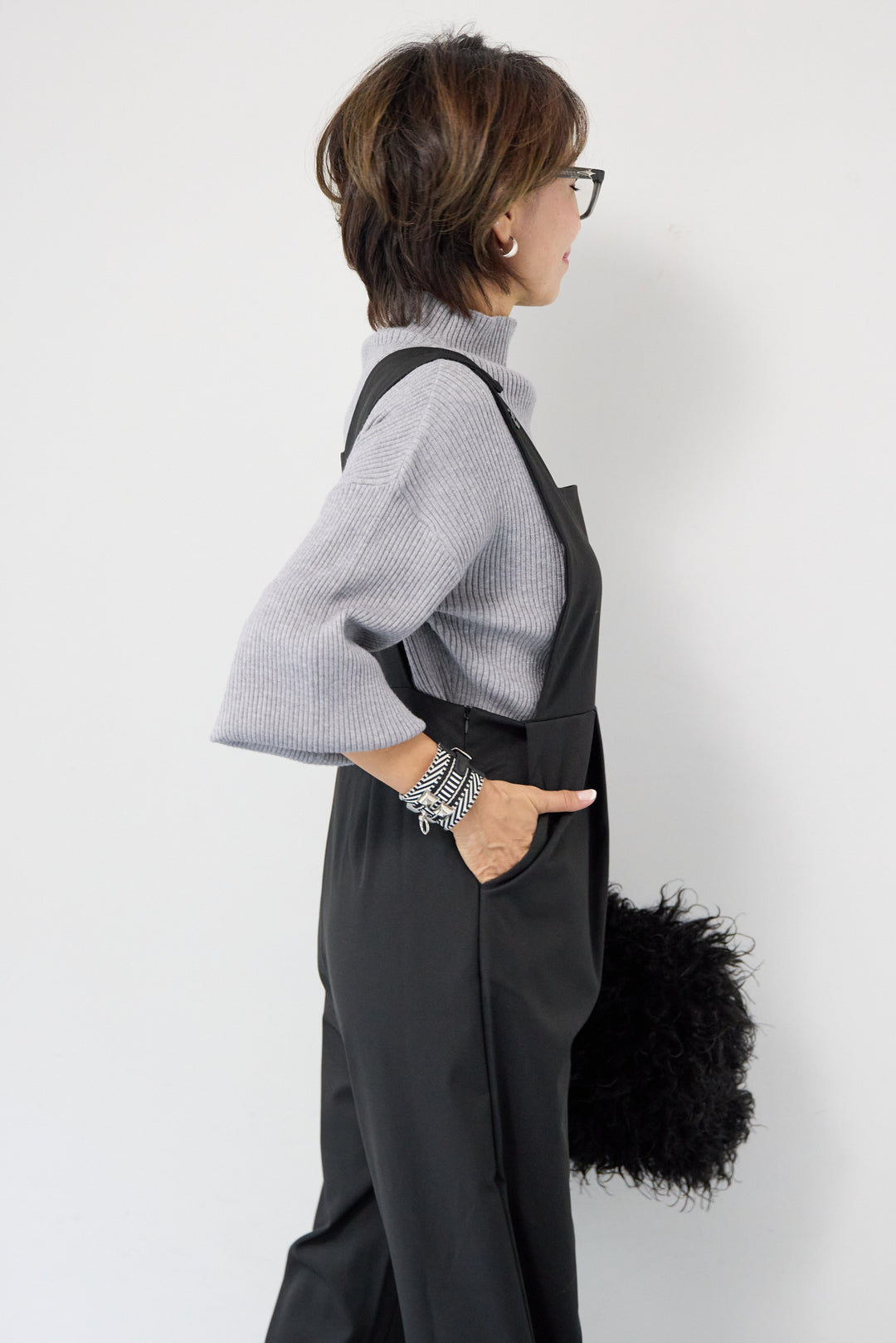 ハイウエストモードツイルサロペット