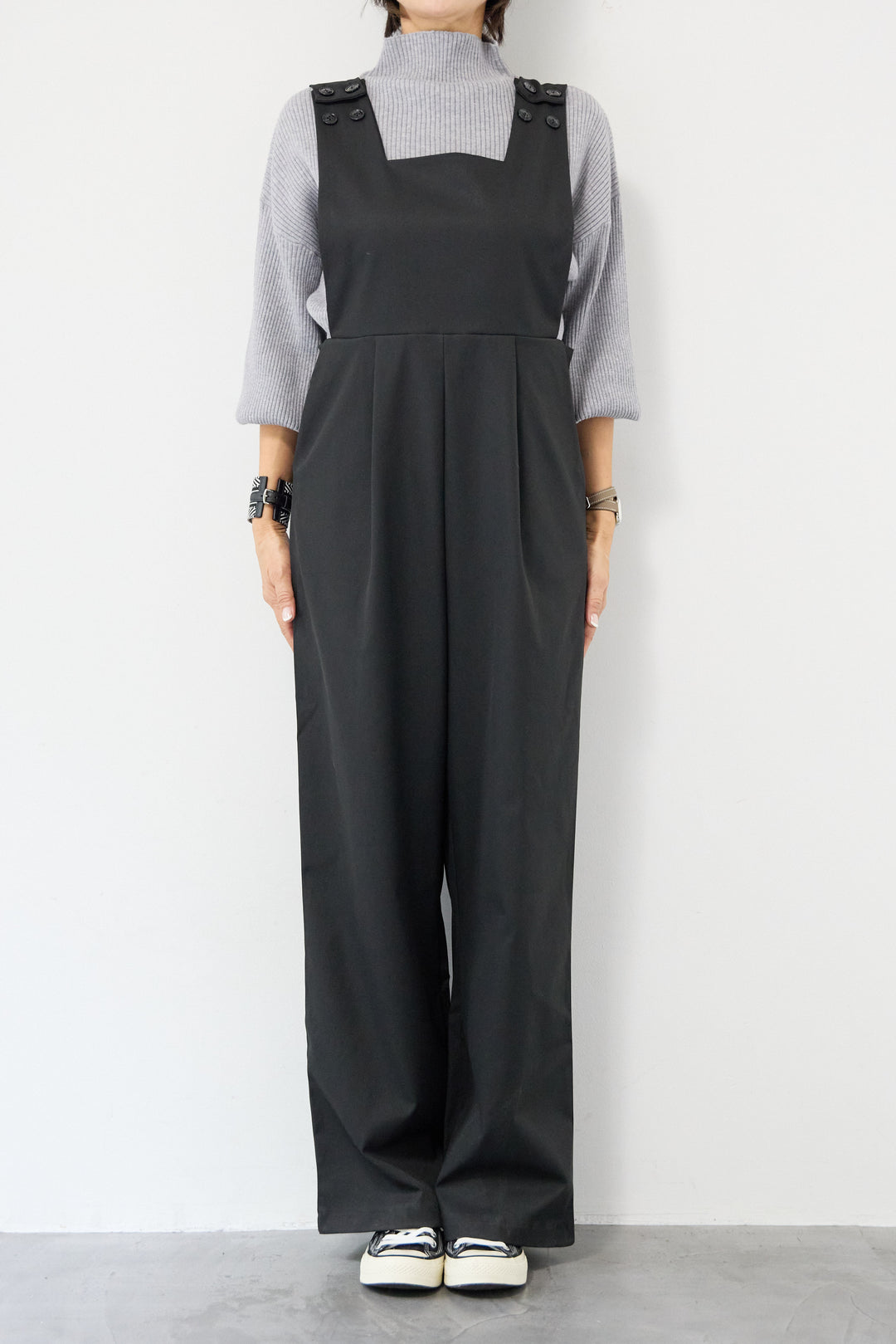 ハイウエストモードツイルサロペット