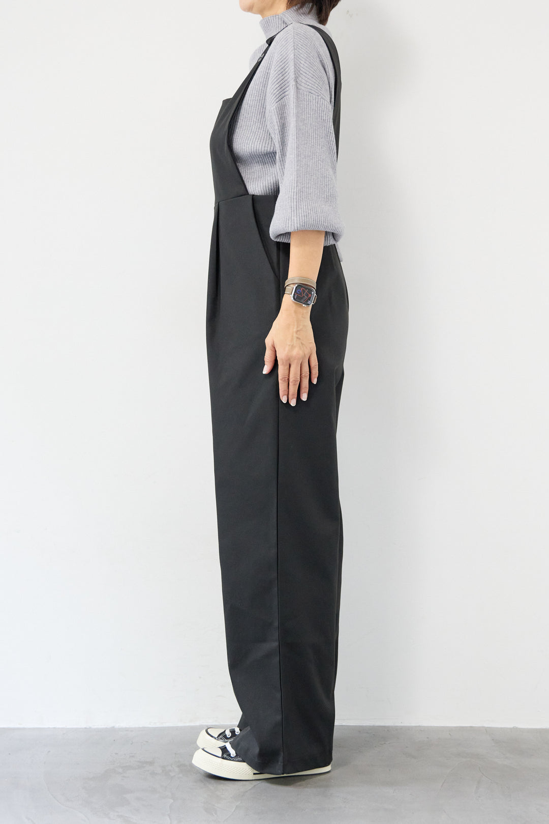 ハイウエストモードツイルサロペット