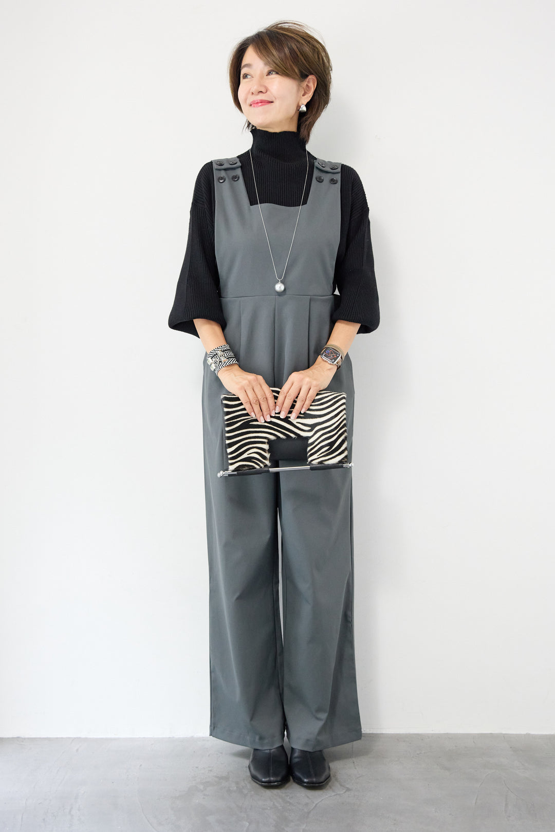 ハイウエストモードツイルサロペット