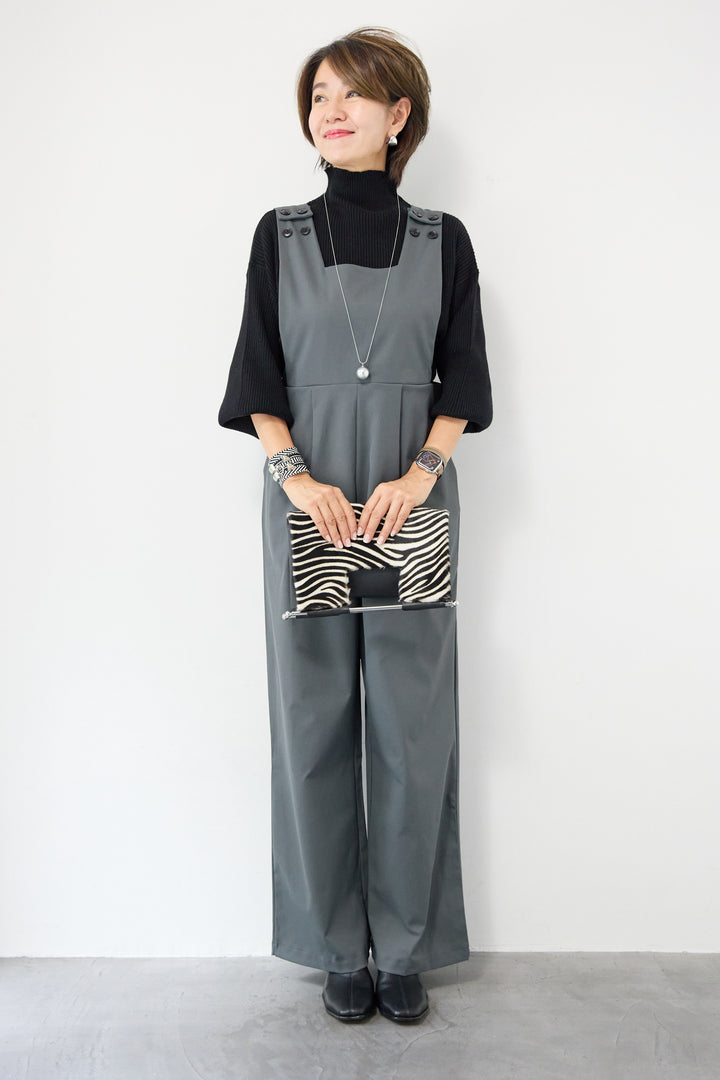 ハイウエストモードツイルサロペット