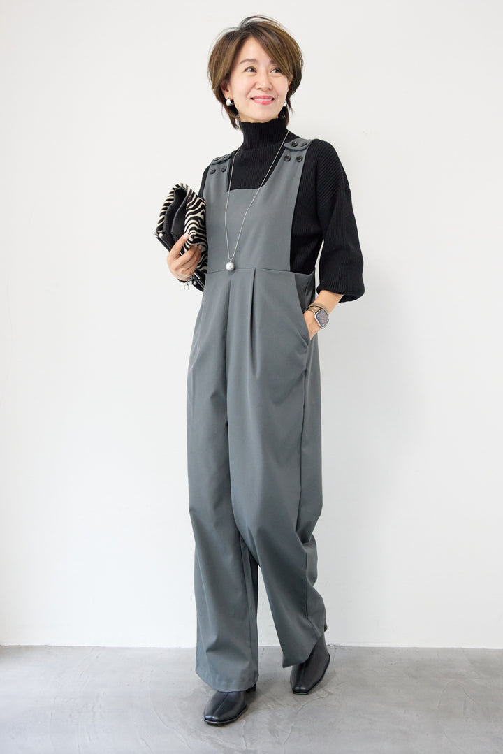 ハイウエストモードツイルサロペット