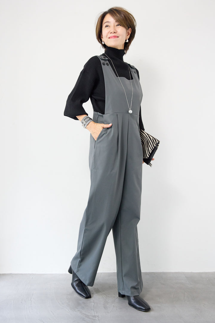 ハイウエストモードツイルサロペット