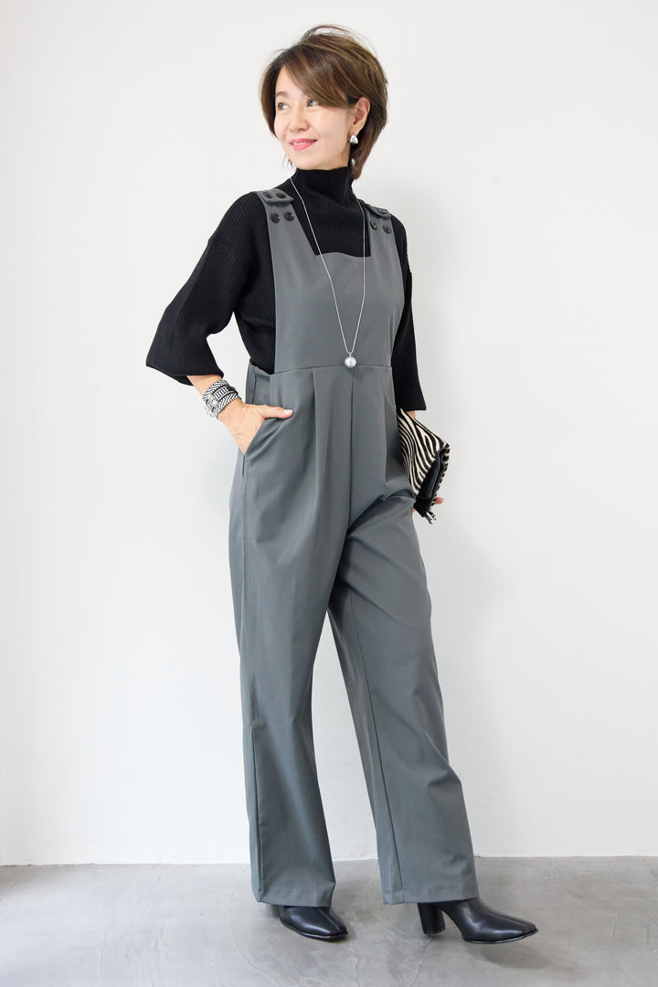 ハイウエストモードツイルサロペット