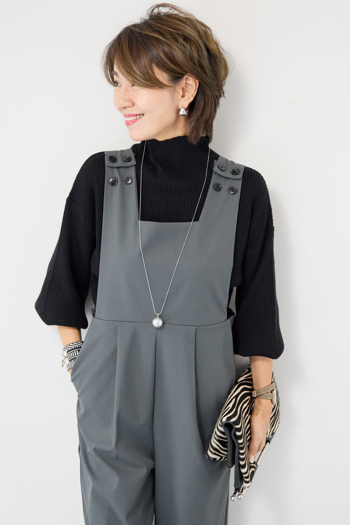 ハイウエストモードツイルサロペット