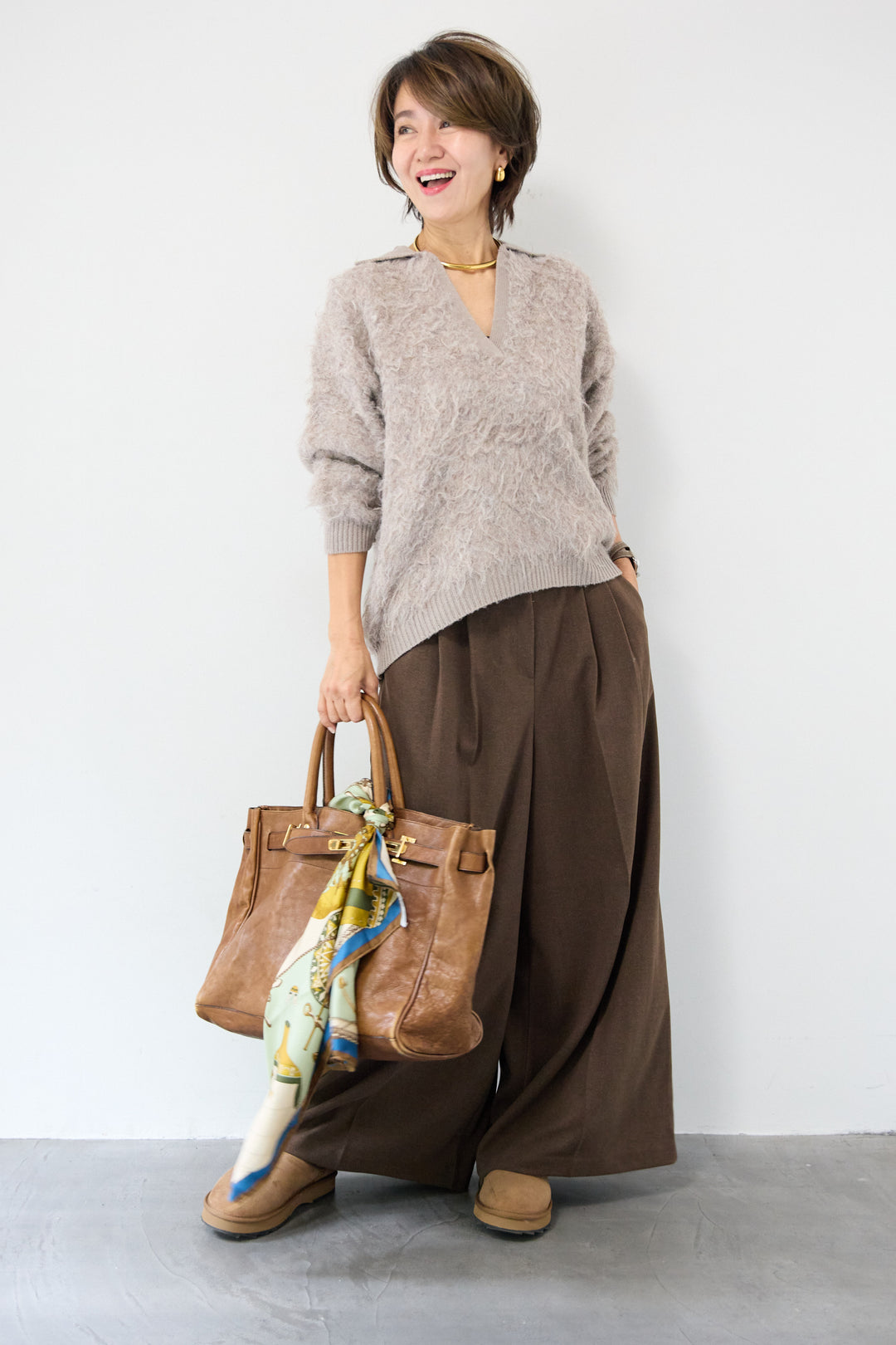 起毛シャギーポロニット