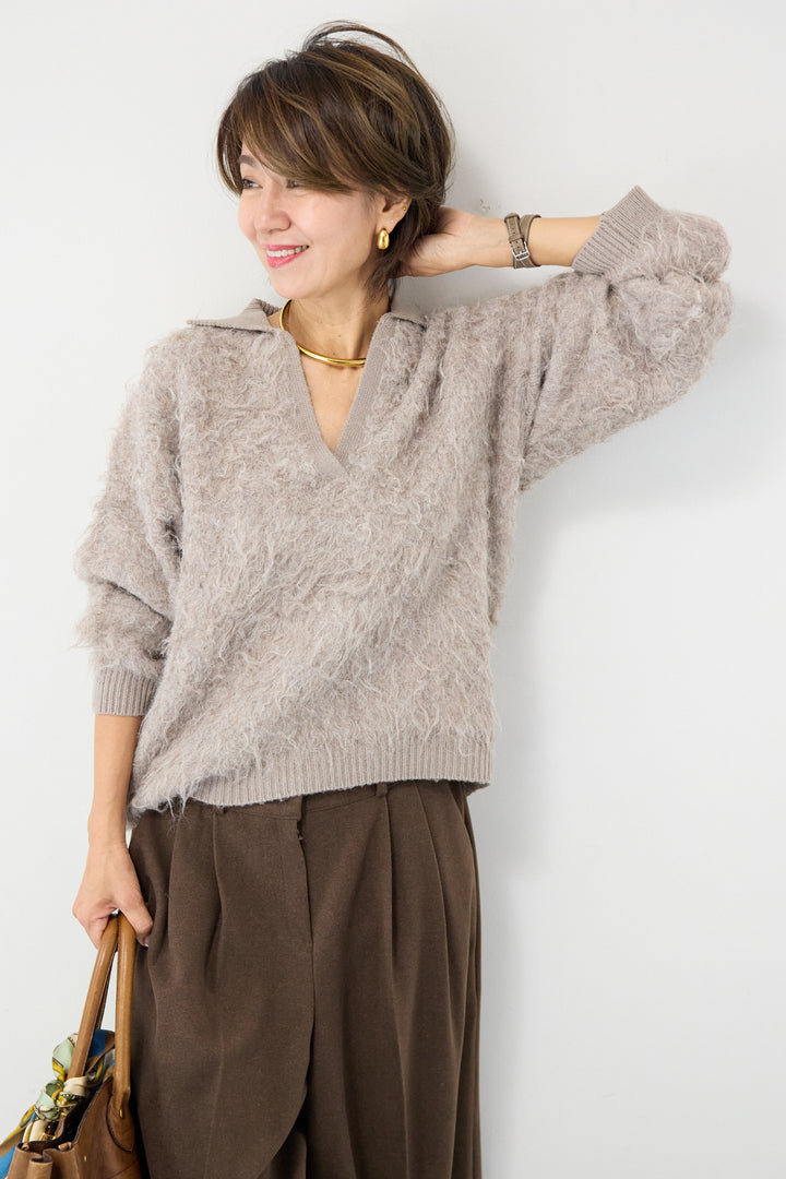 起毛シャギーポロニット