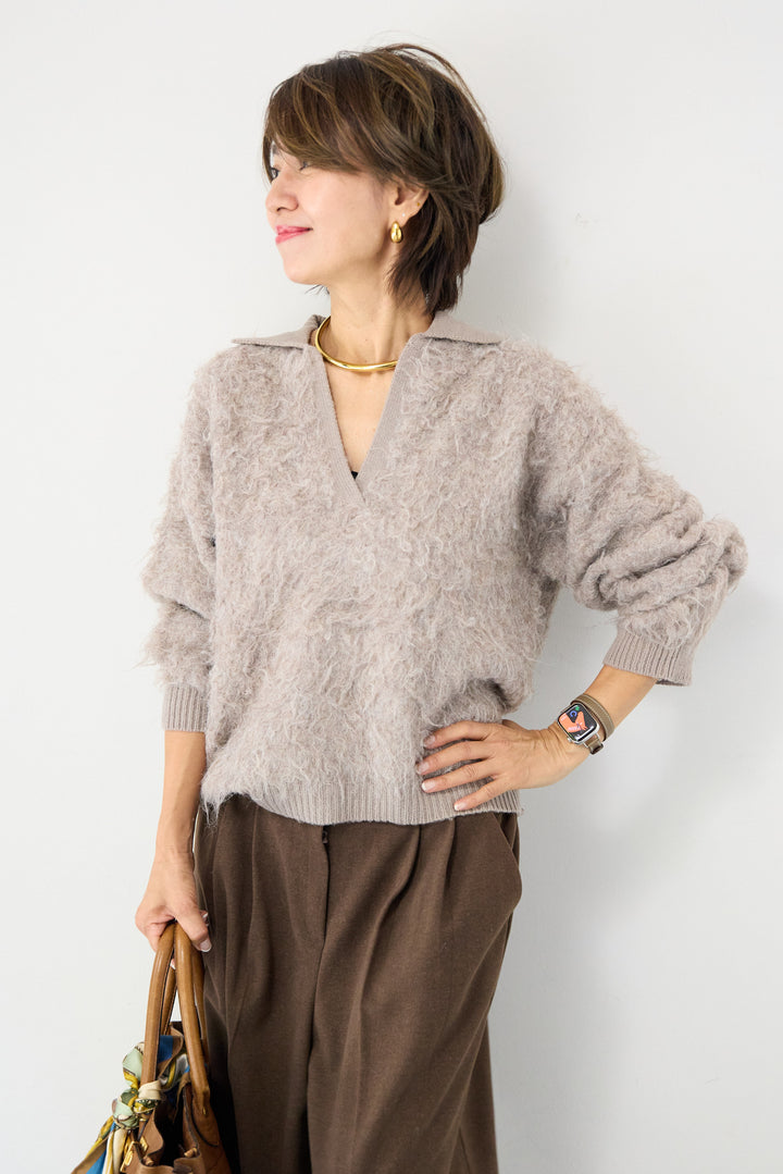 起毛シャギーポロニット