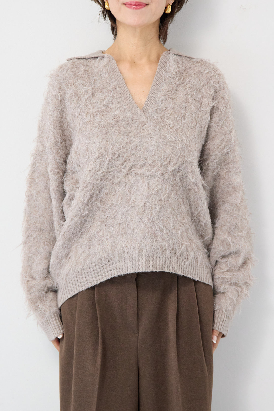 起毛シャギーポロニット