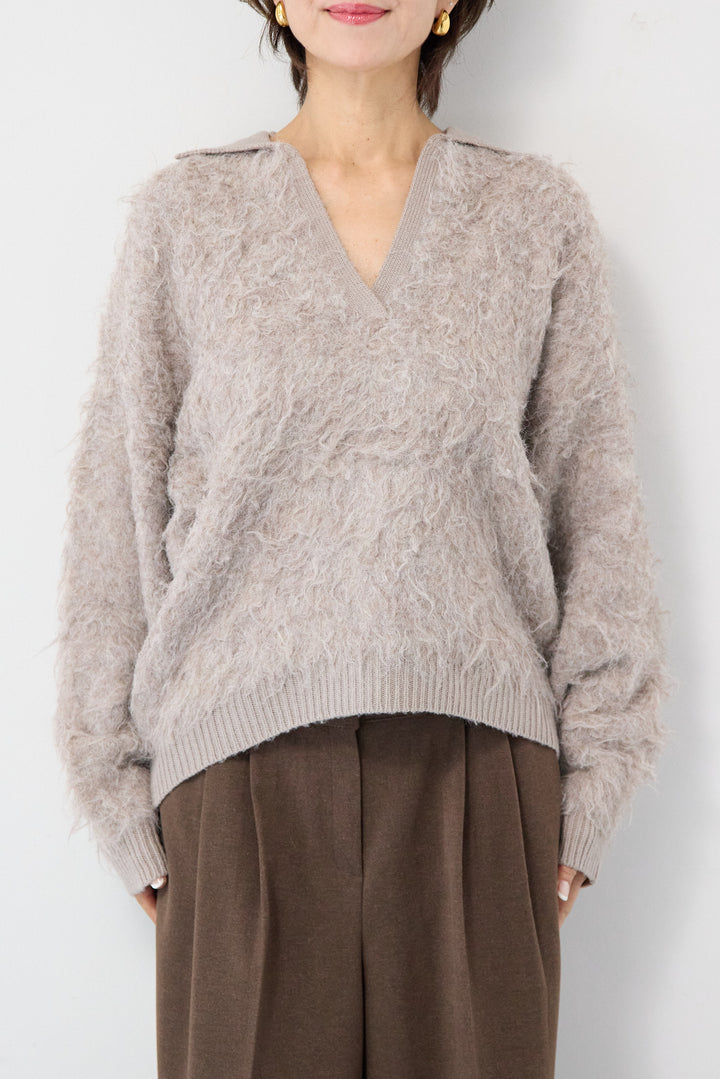 起毛シャギーポロニット