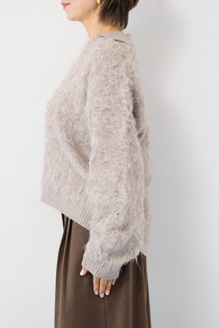 起毛シャギーポロニット