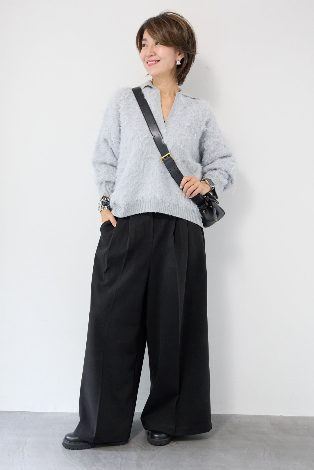 起毛シャギーポロニット