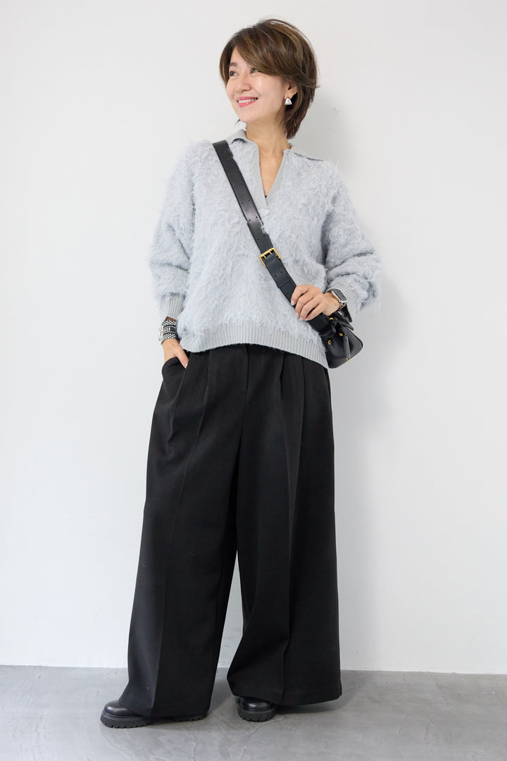 起毛シャギーポロニット