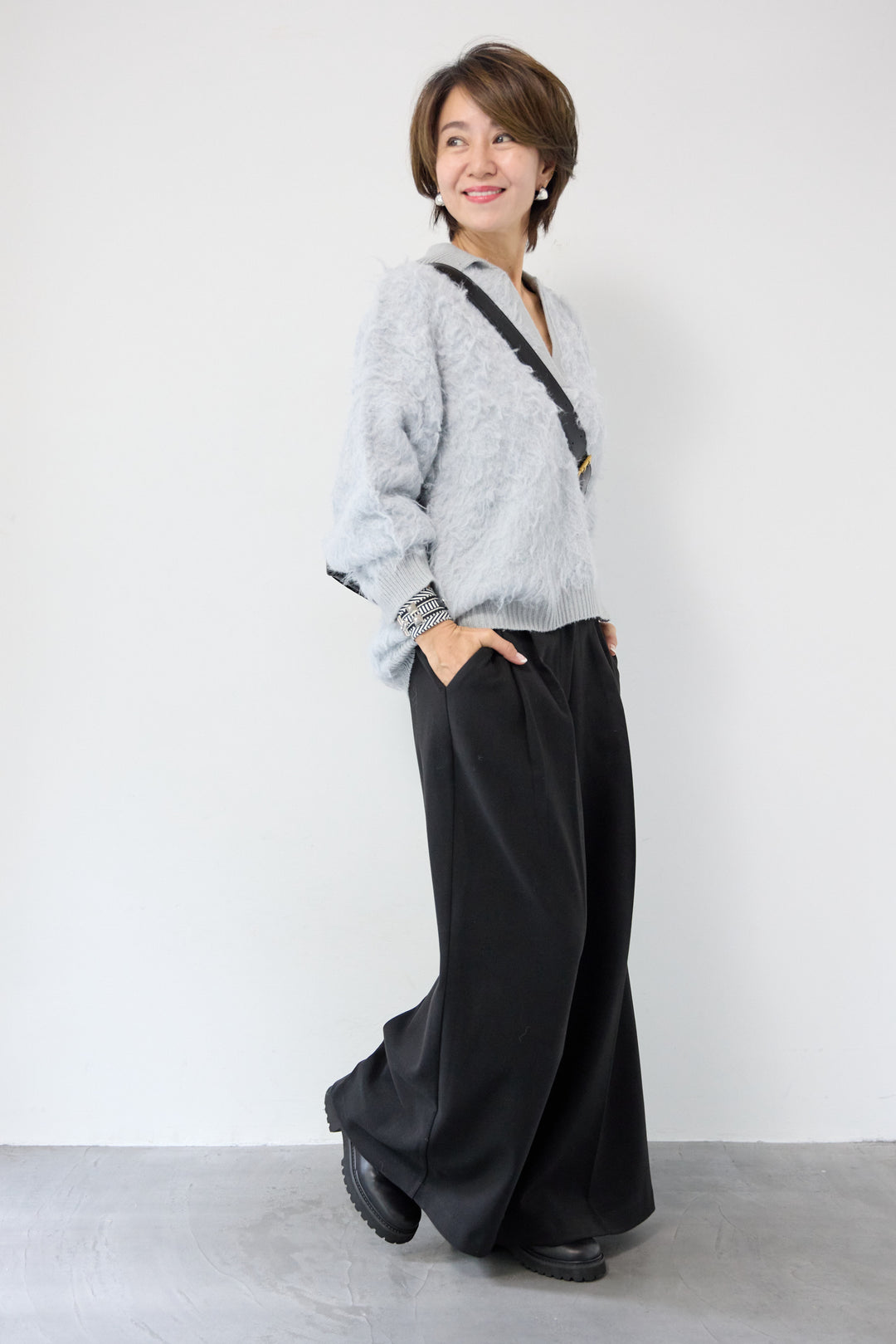 起毛シャギーポロニット