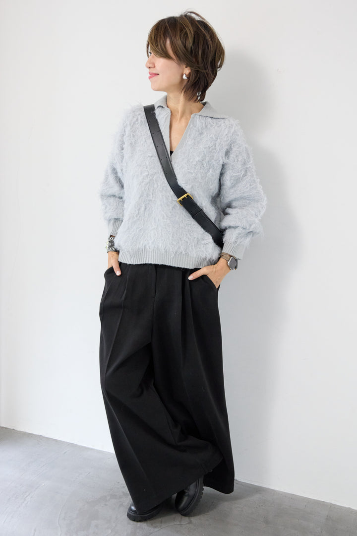 起毛シャギーポロニット