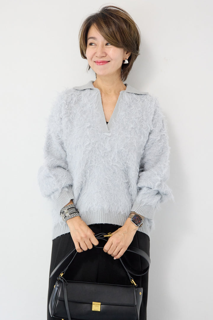 起毛シャギーポロニット