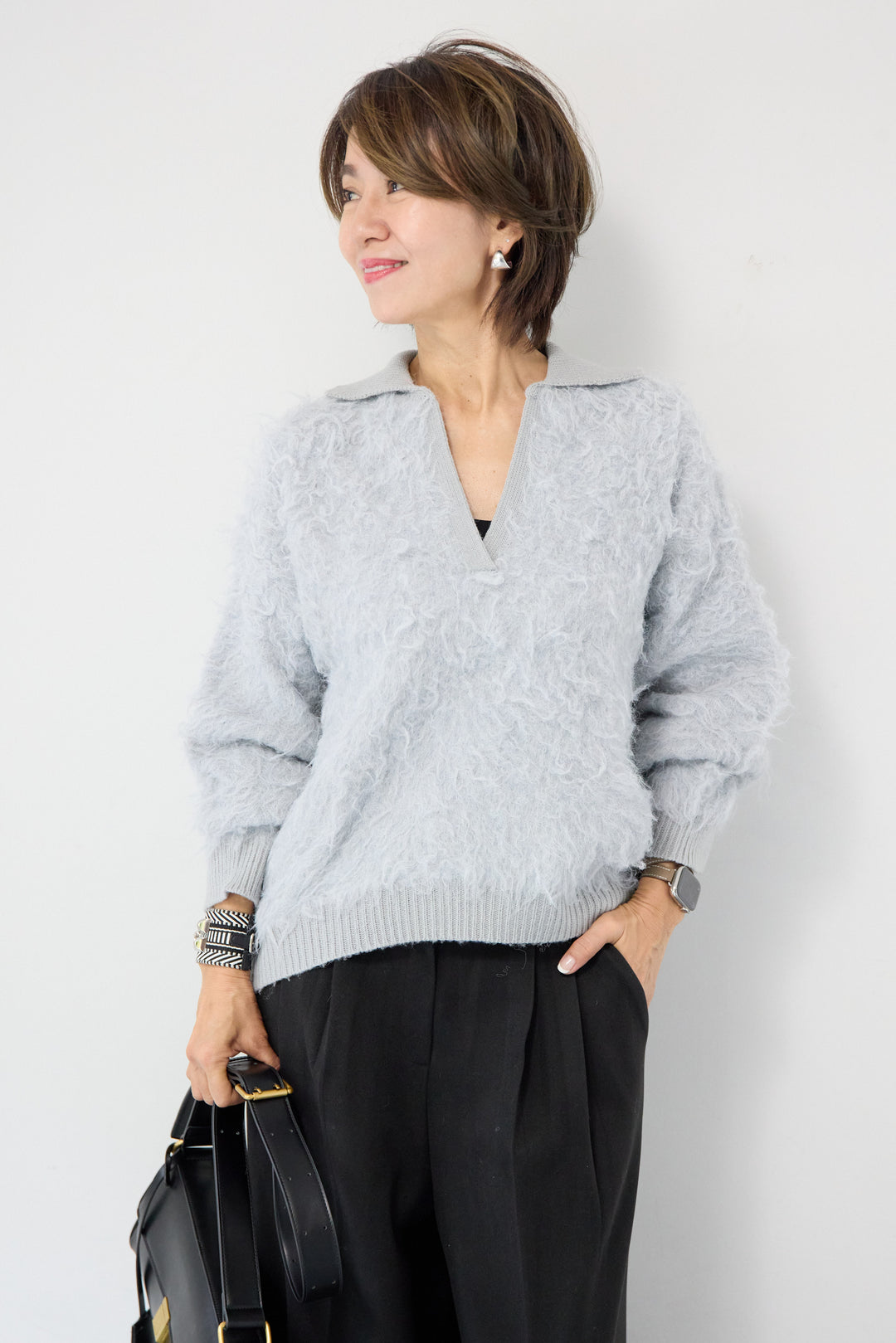 起毛シャギーポロニット