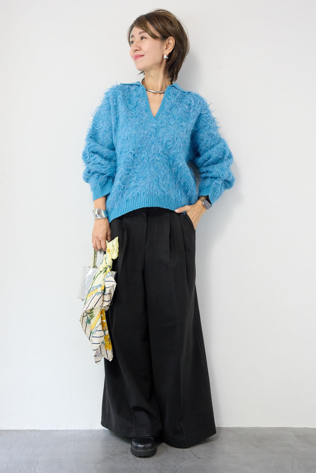 起毛シャギーポロニット