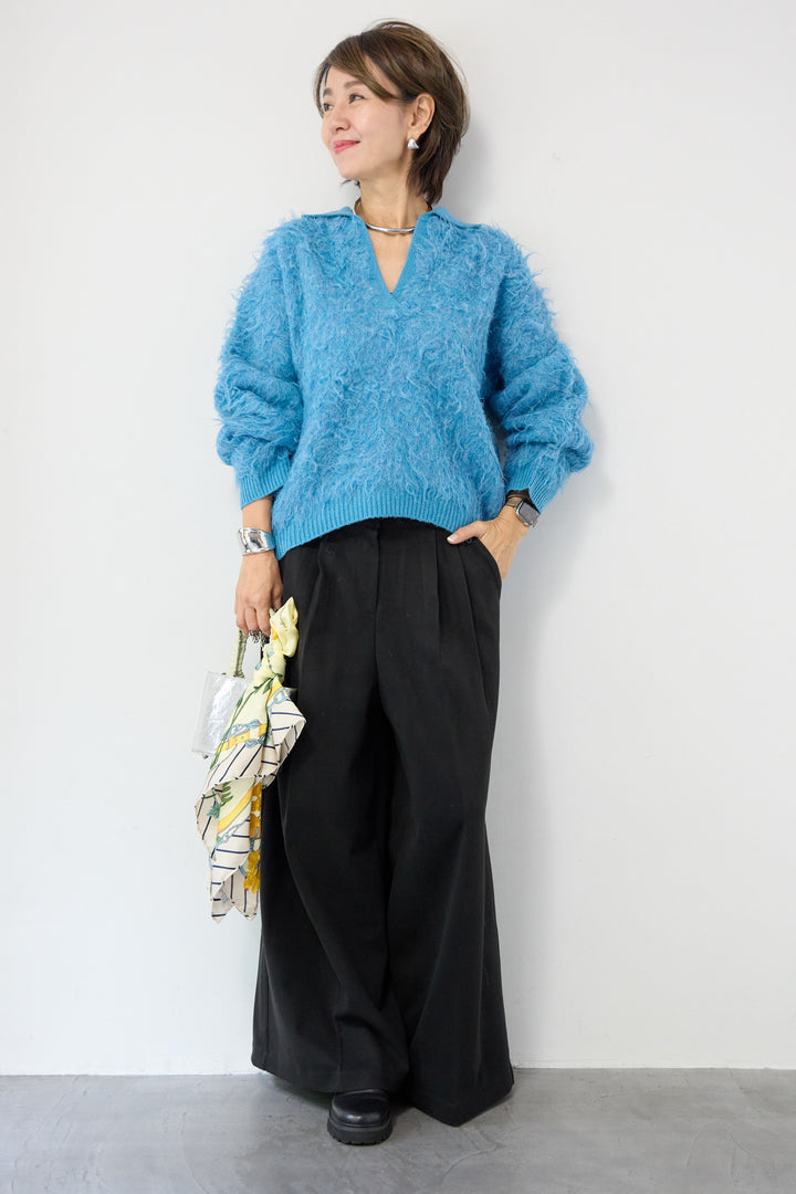 起毛シャギーポロニット