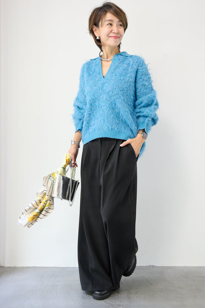 起毛シャギーポロニット