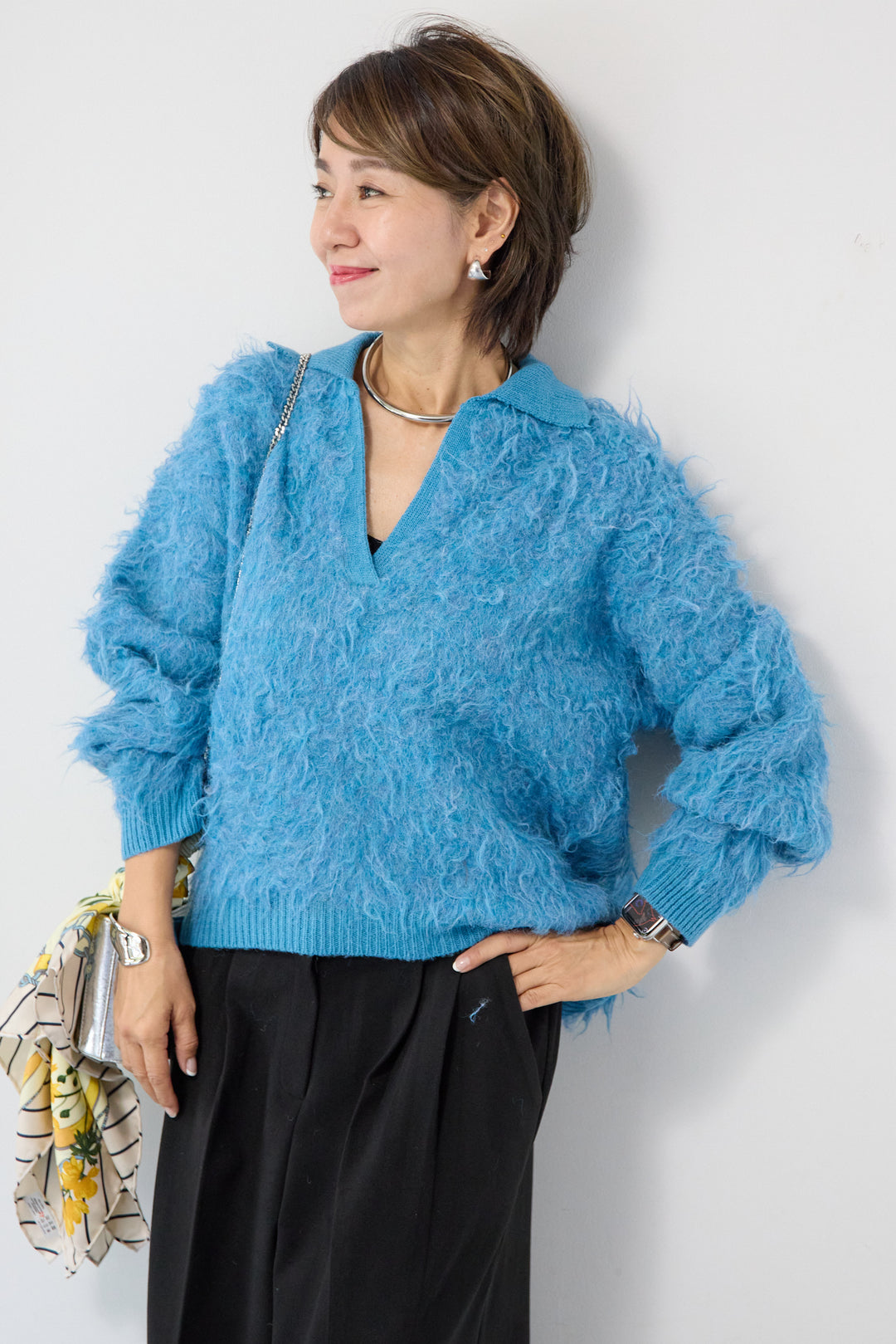 起毛シャギーポロニット