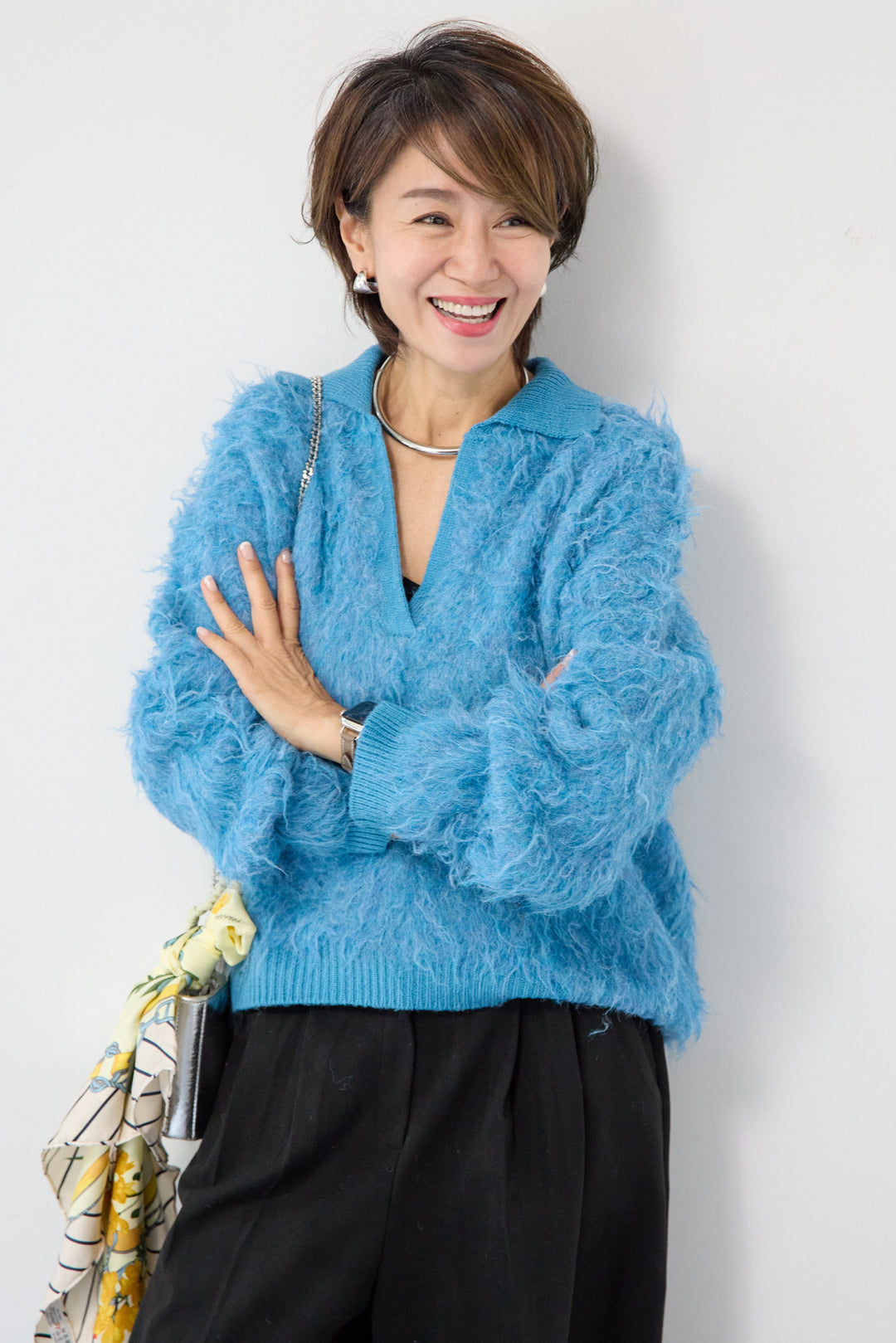 起毛シャギーポロニット