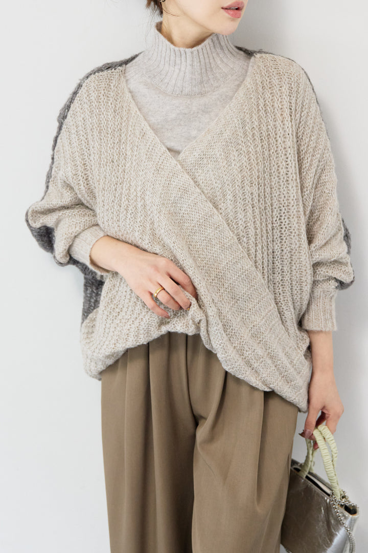 モヘヤラメカシュクールバイカラーニット