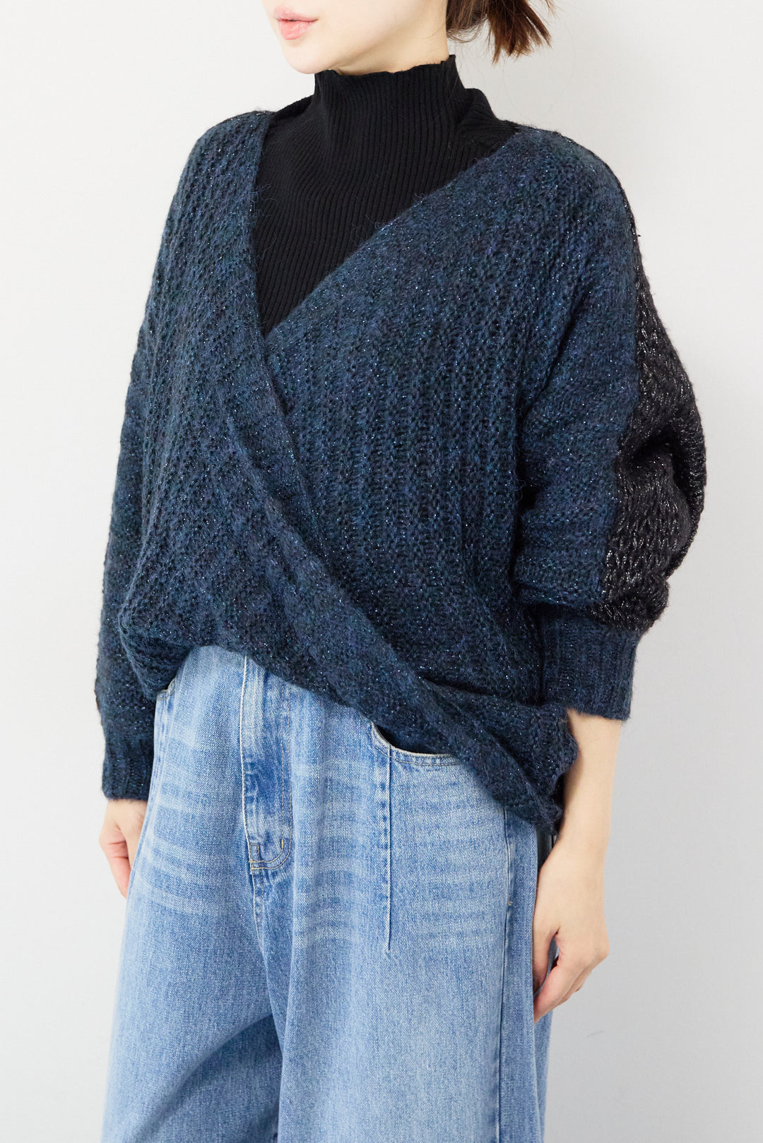 モヘヤラメカシュクールバイカラーニット