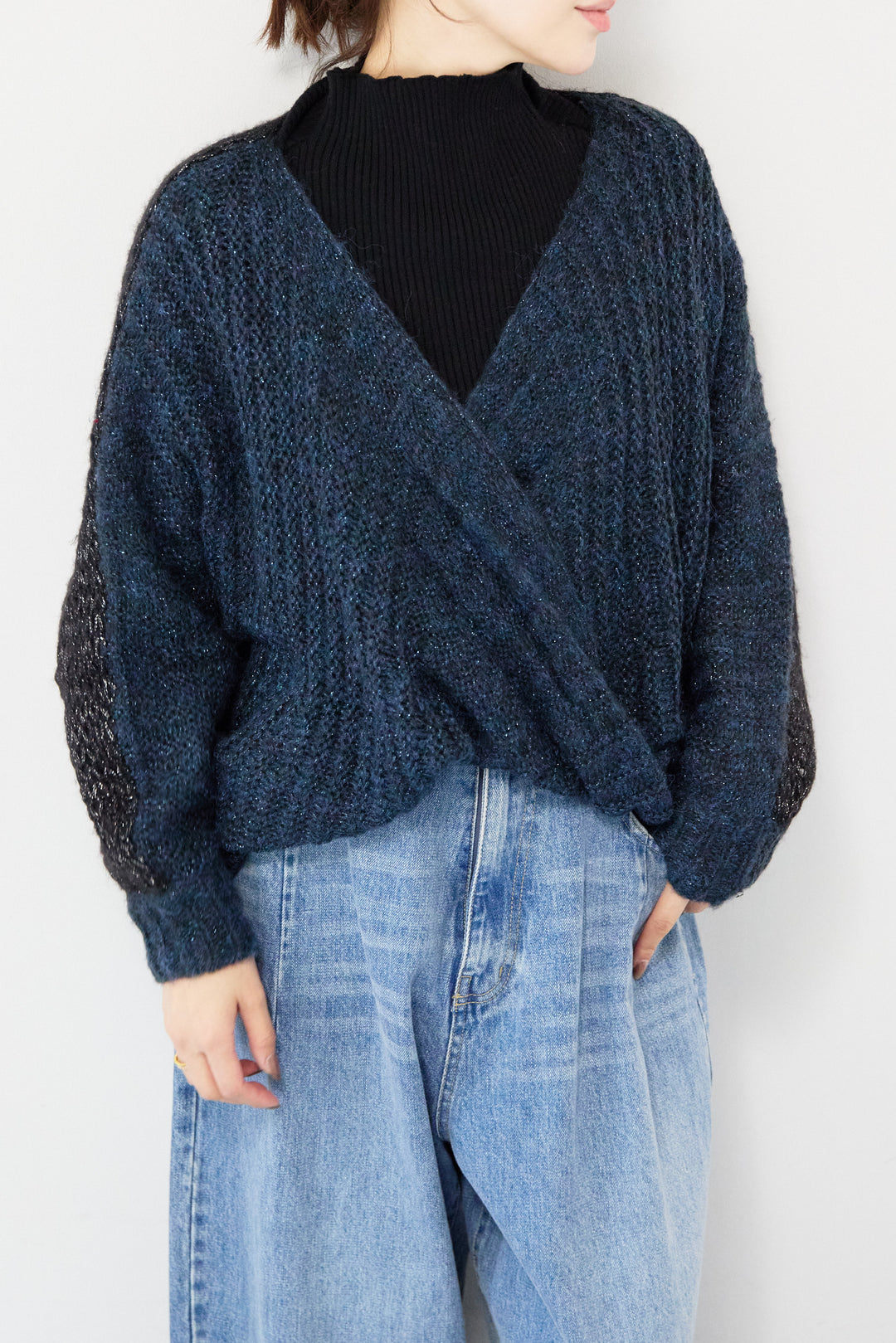 モヘヤラメカシュクールバイカラーニット