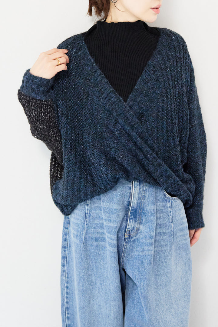 モヘヤラメカシュクールバイカラーニット