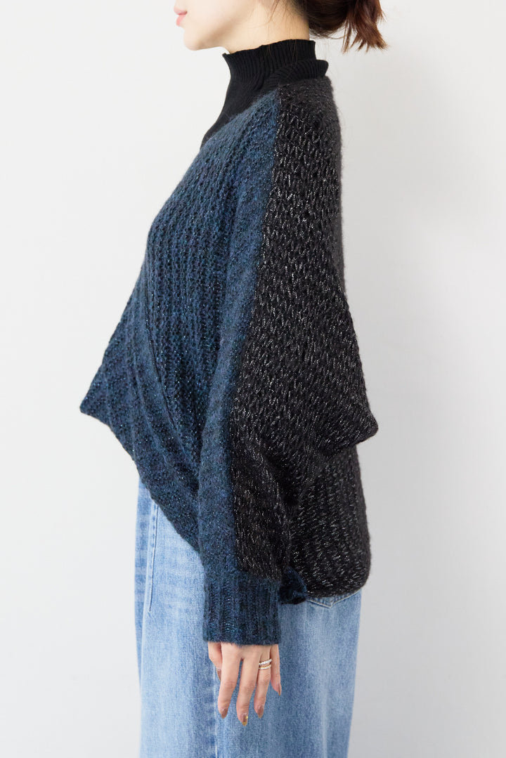 モヘヤラメカシュクールバイカラーニット