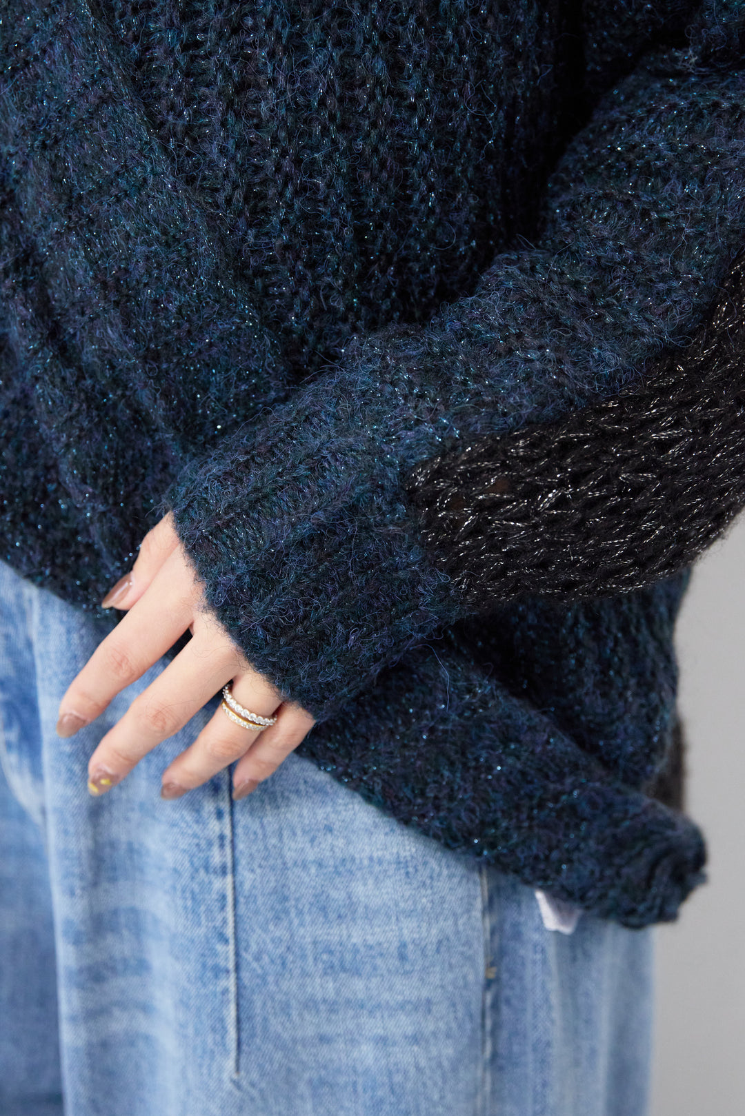 モヘヤラメカシュクールバイカラーニット