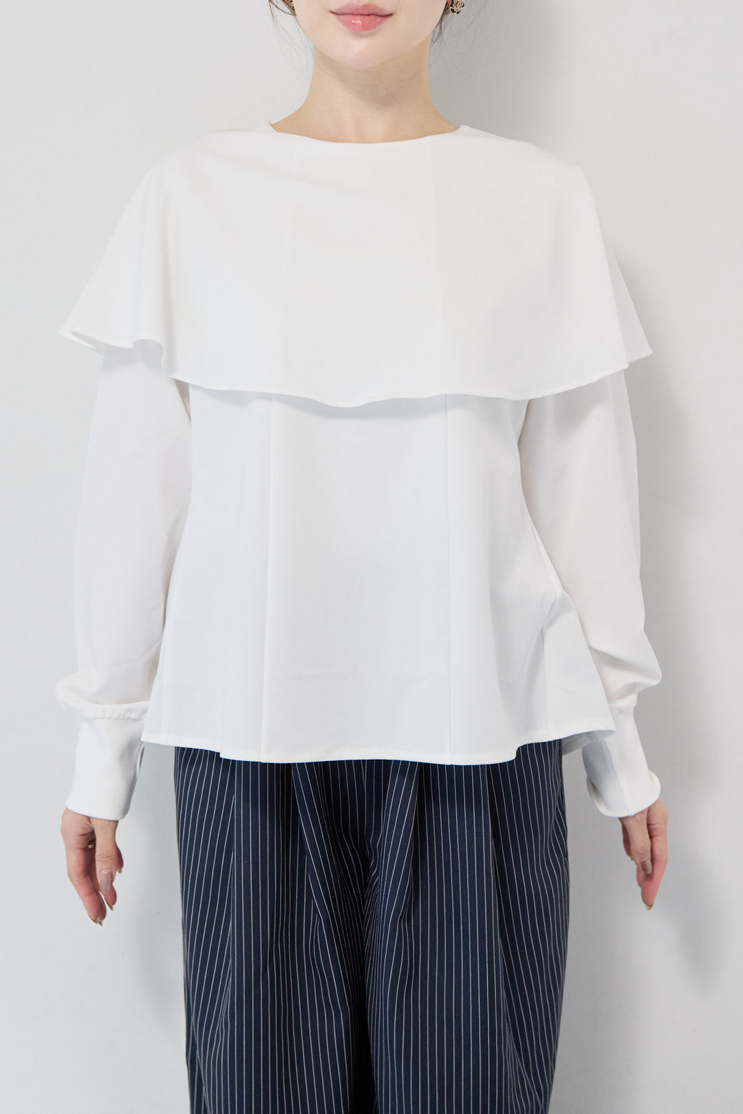 カラーデザインリブ袖トップス