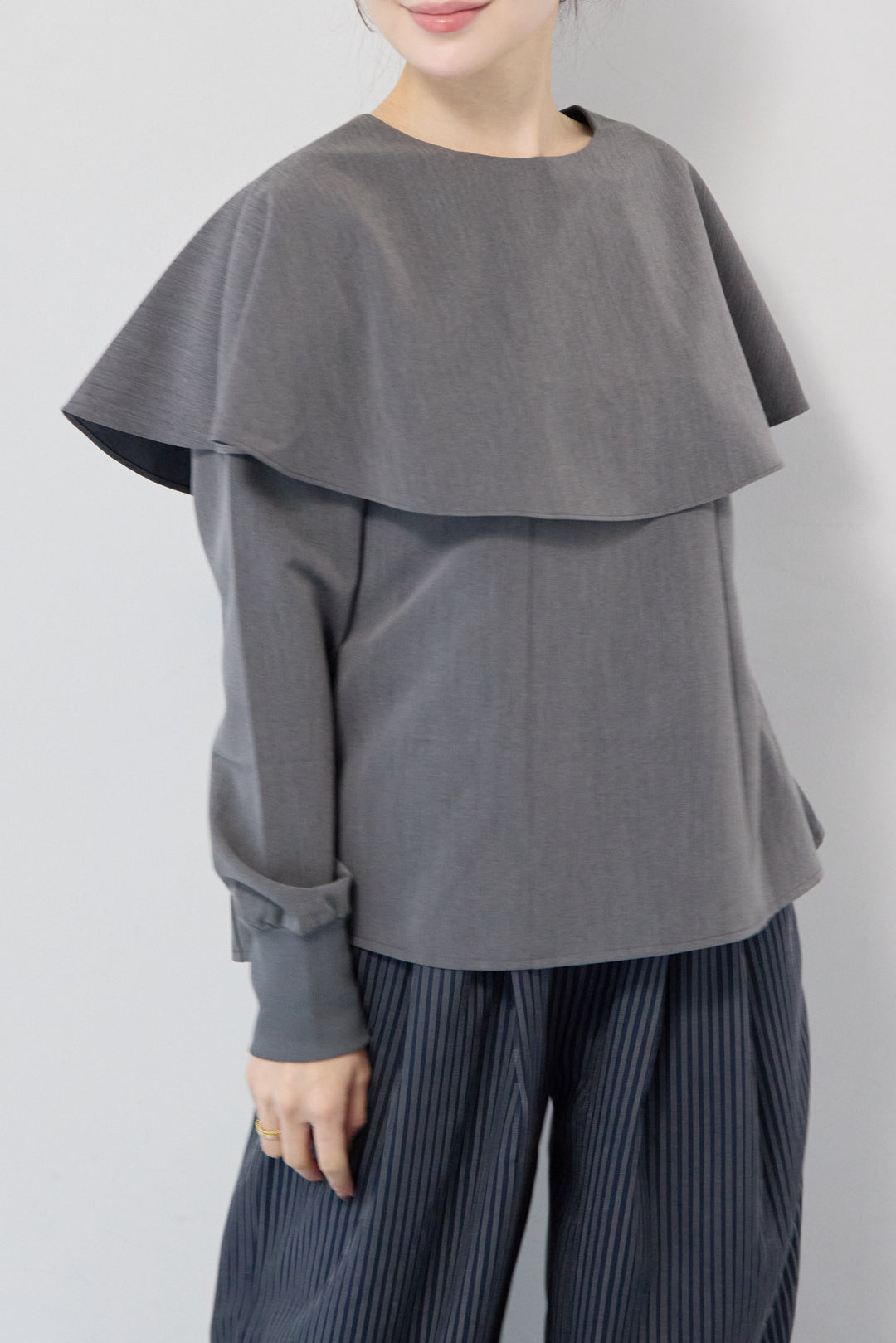 カラーデザインリブ袖トップス