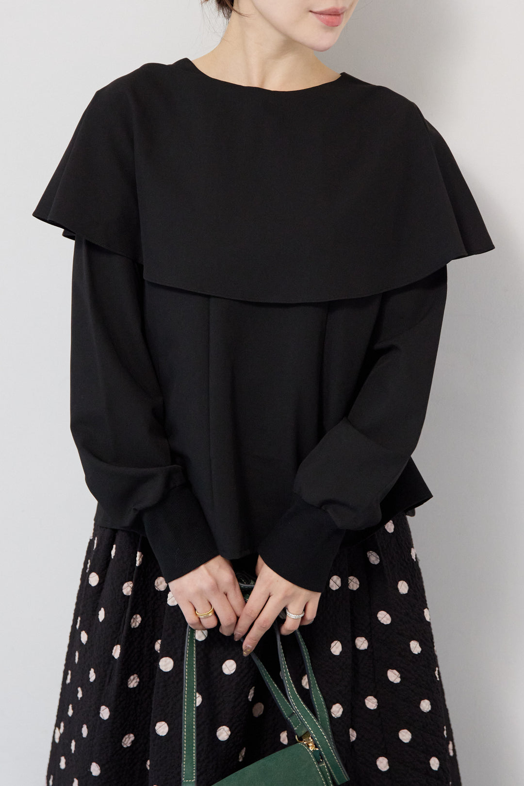 カラーデザインリブ袖トップス