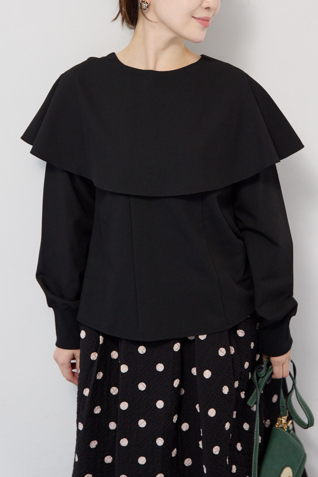 カラーデザインリブ袖トップス