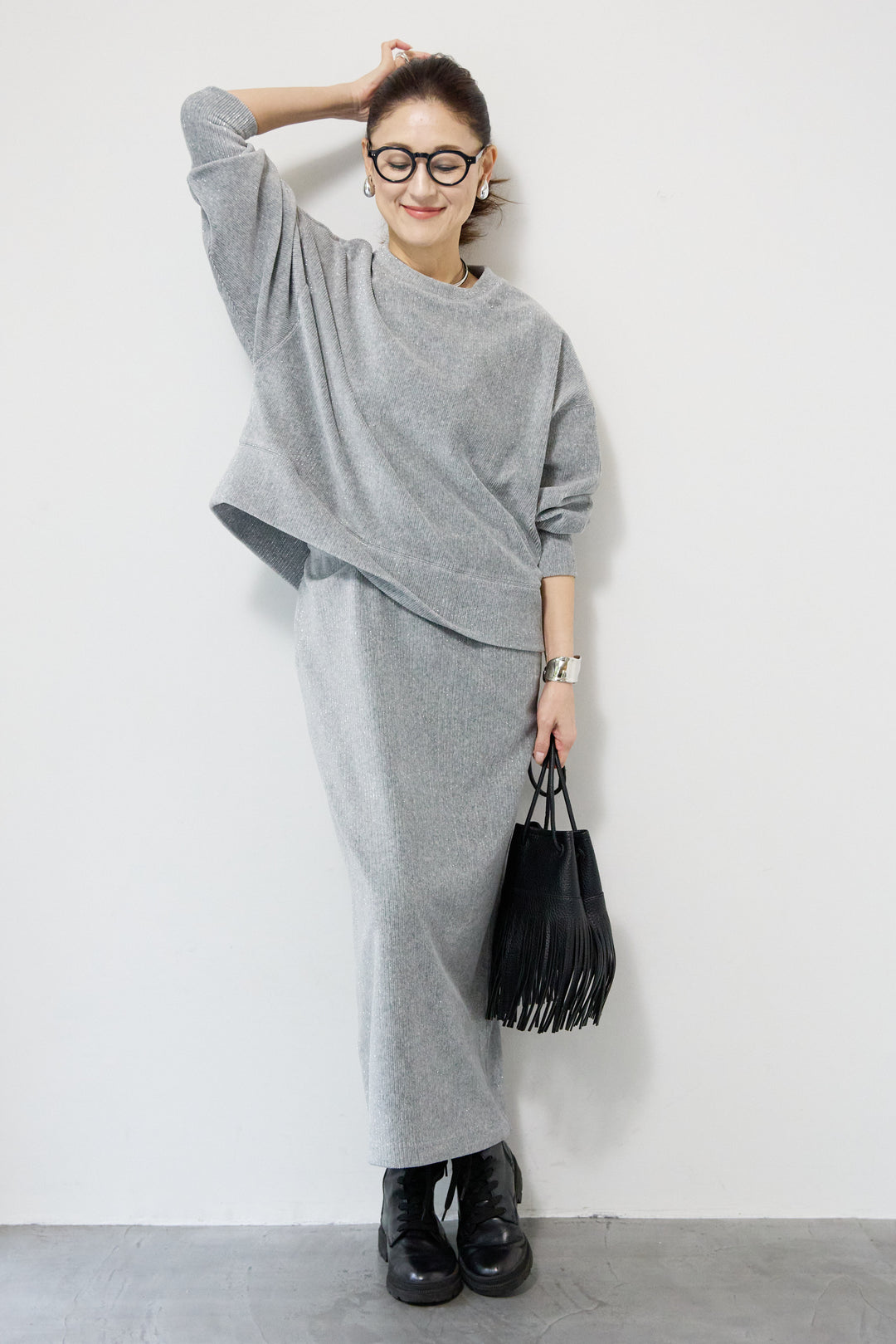 ニットラメコーデュロイスカート