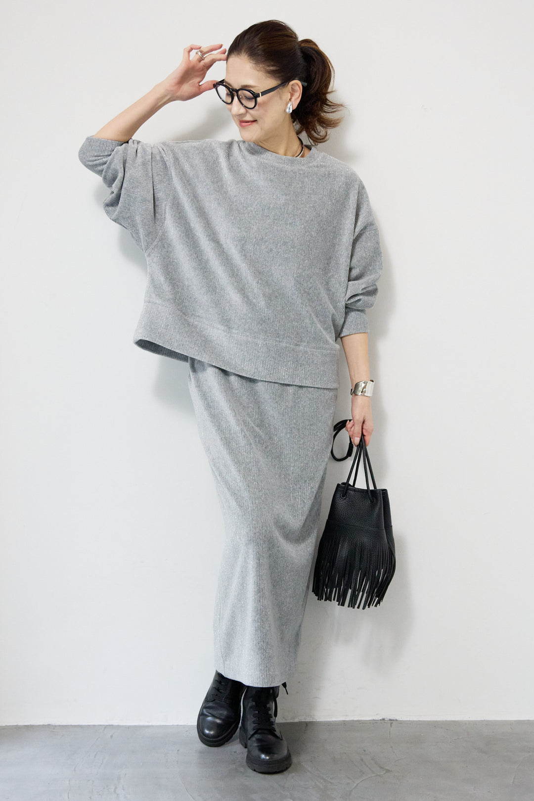 ニットラメコーデュロイスカート