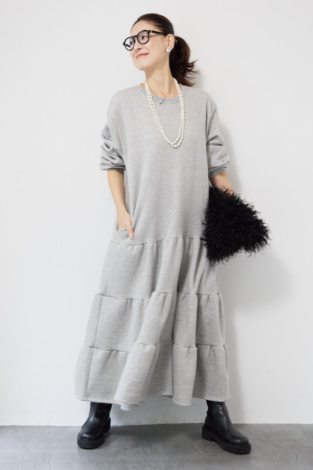 裏起毛ティアードスウェットワンピース