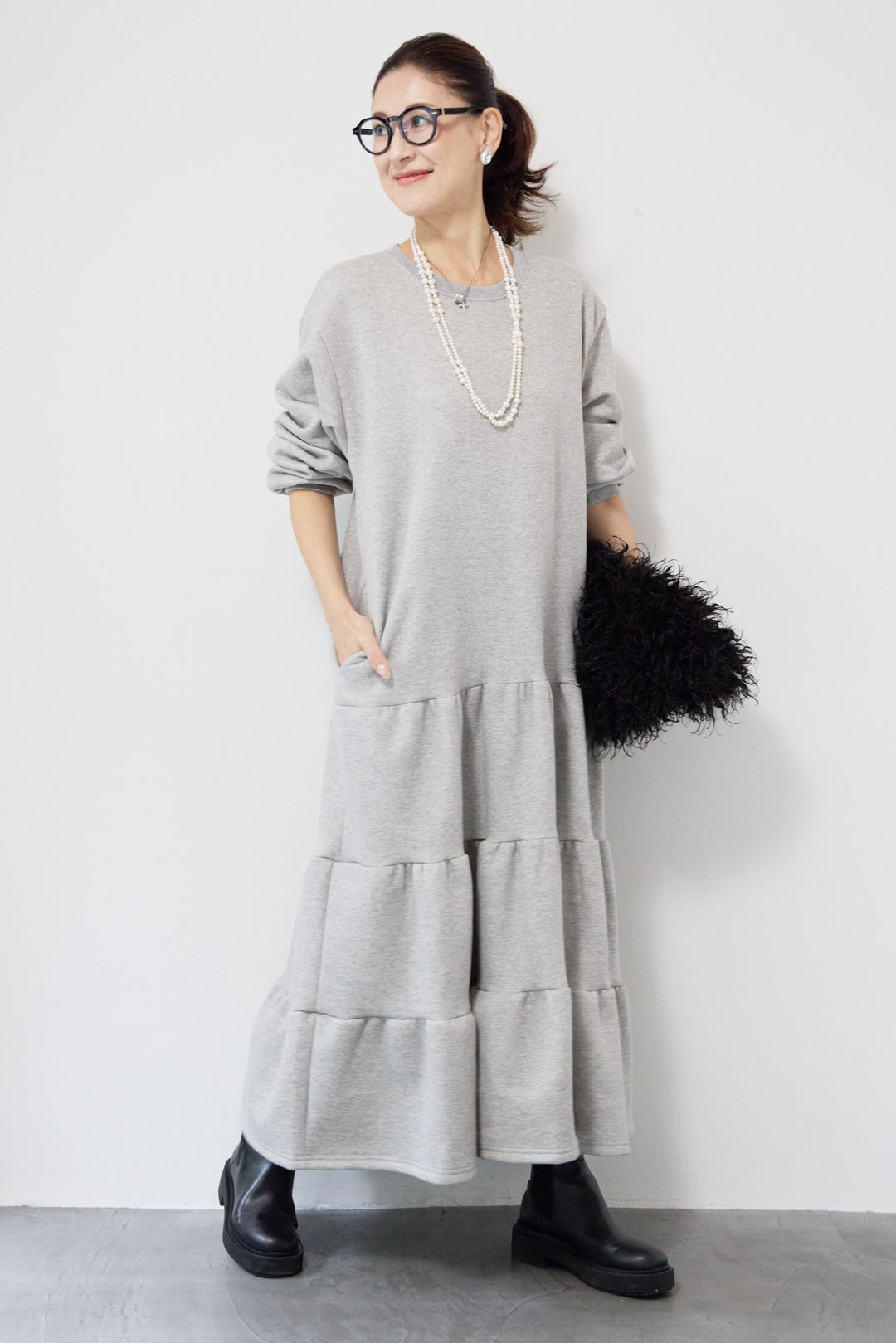 裏起毛ティアードスウェットワンピース