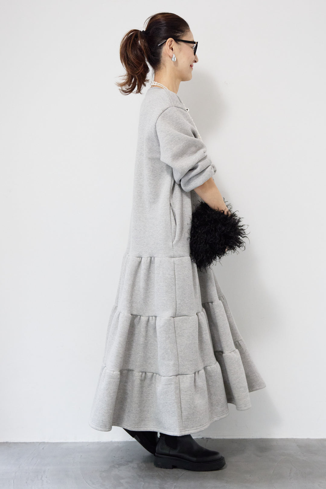 裏起毛ティアードスウェットワンピース