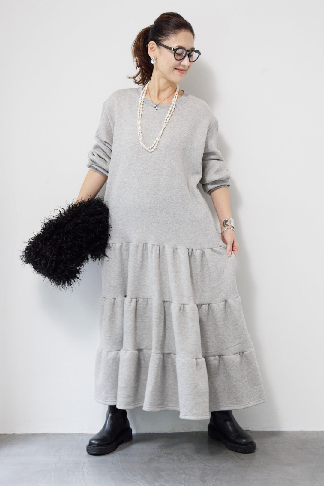 裏起毛ティアードスウェットワンピース