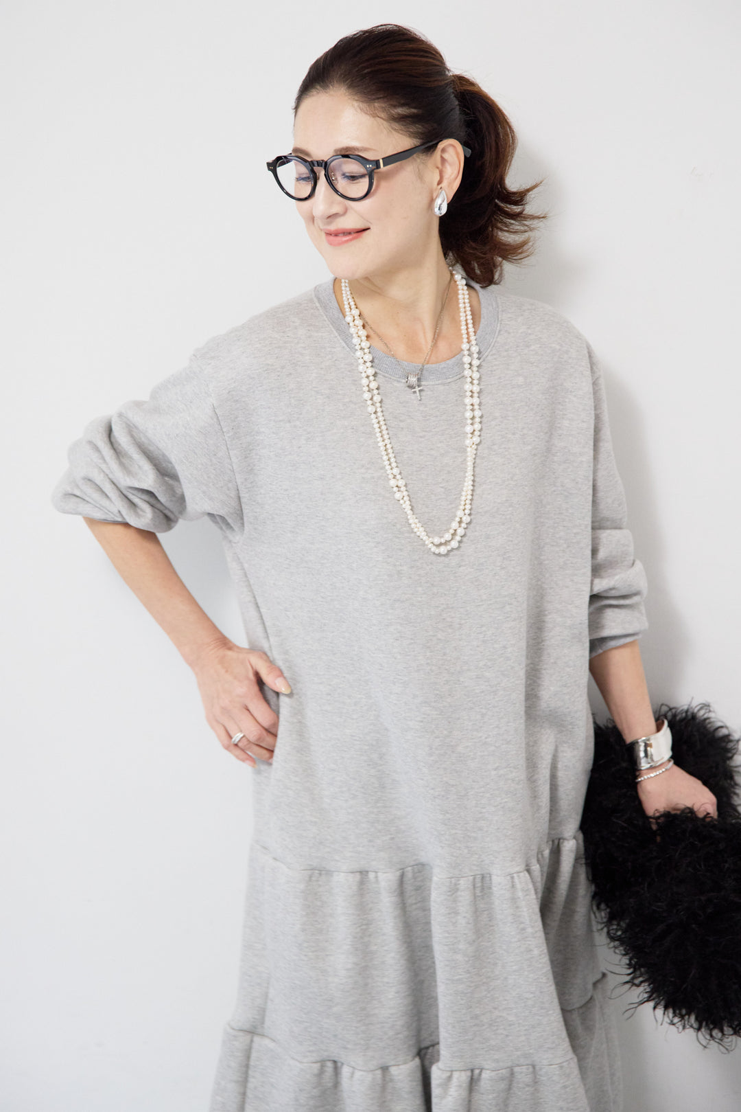 裏起毛ティアードスウェットワンピース