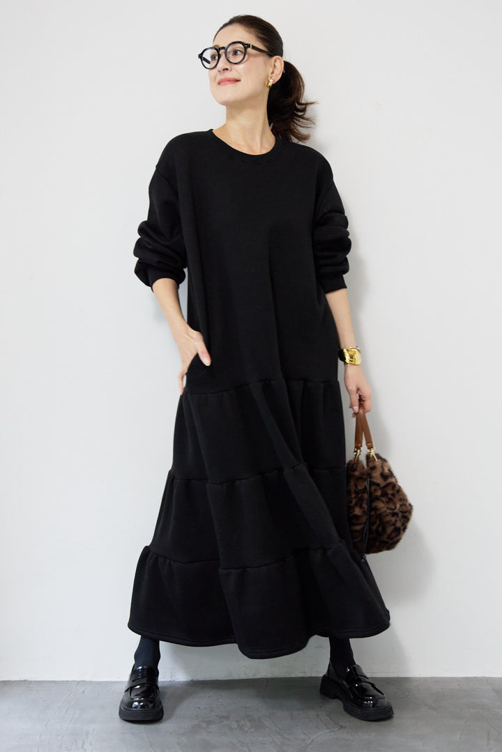 裏起毛ティアードスウェットワンピース