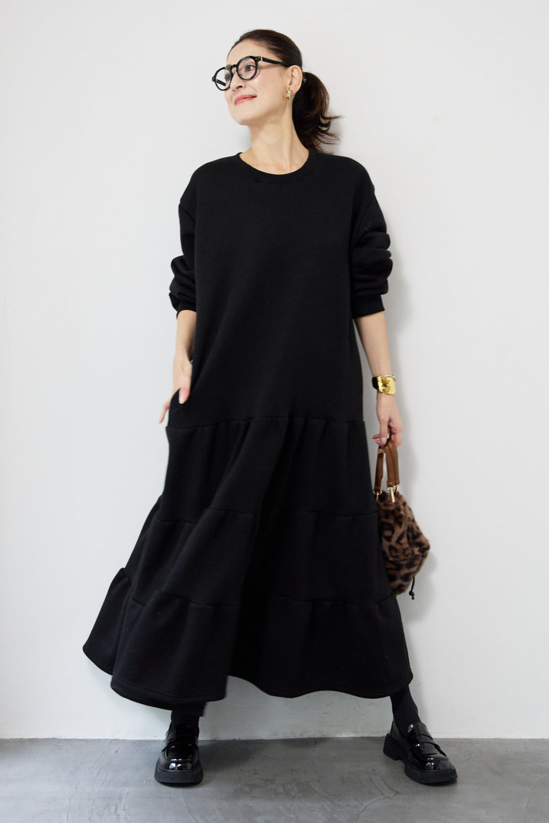 裏起毛ティアードスウェットワンピース