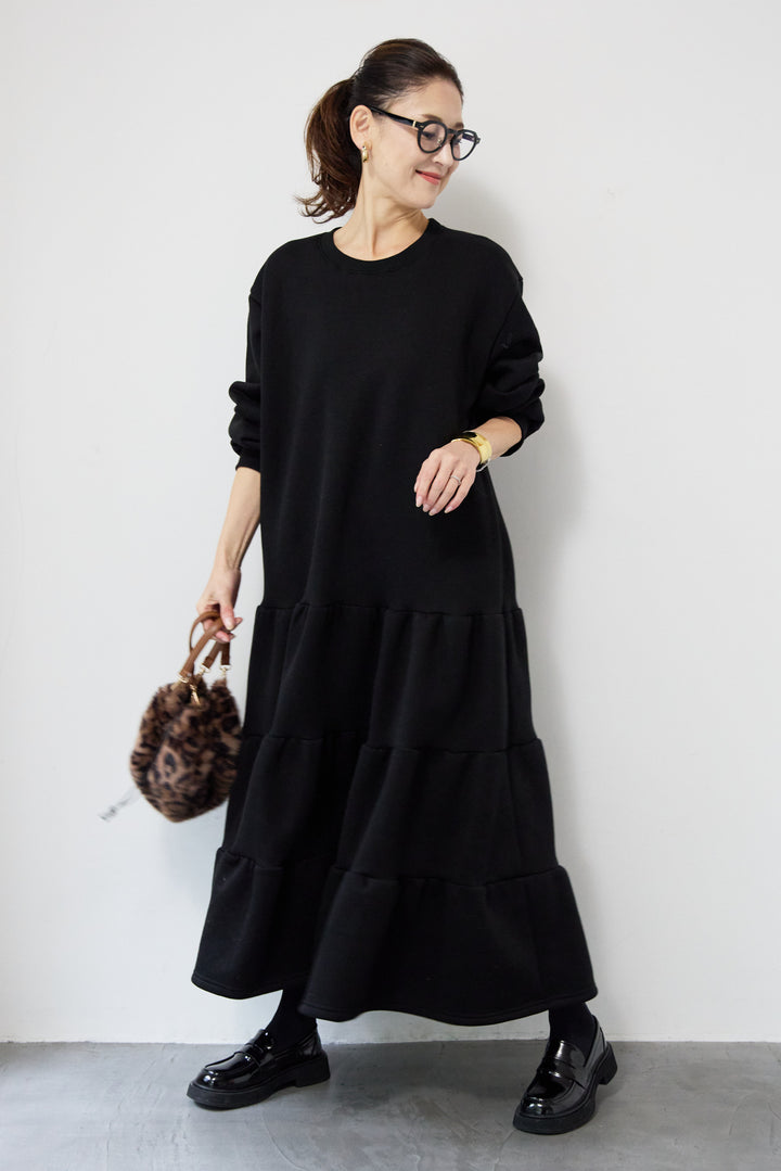 裏起毛ティアードスウェットワンピース
