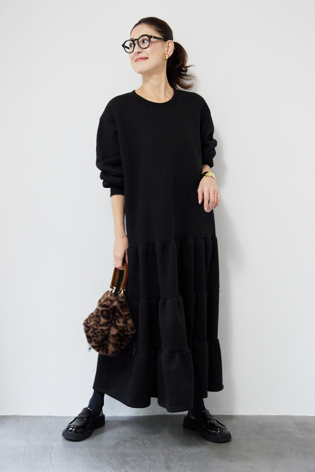 裏起毛ティアードスウェットワンピース