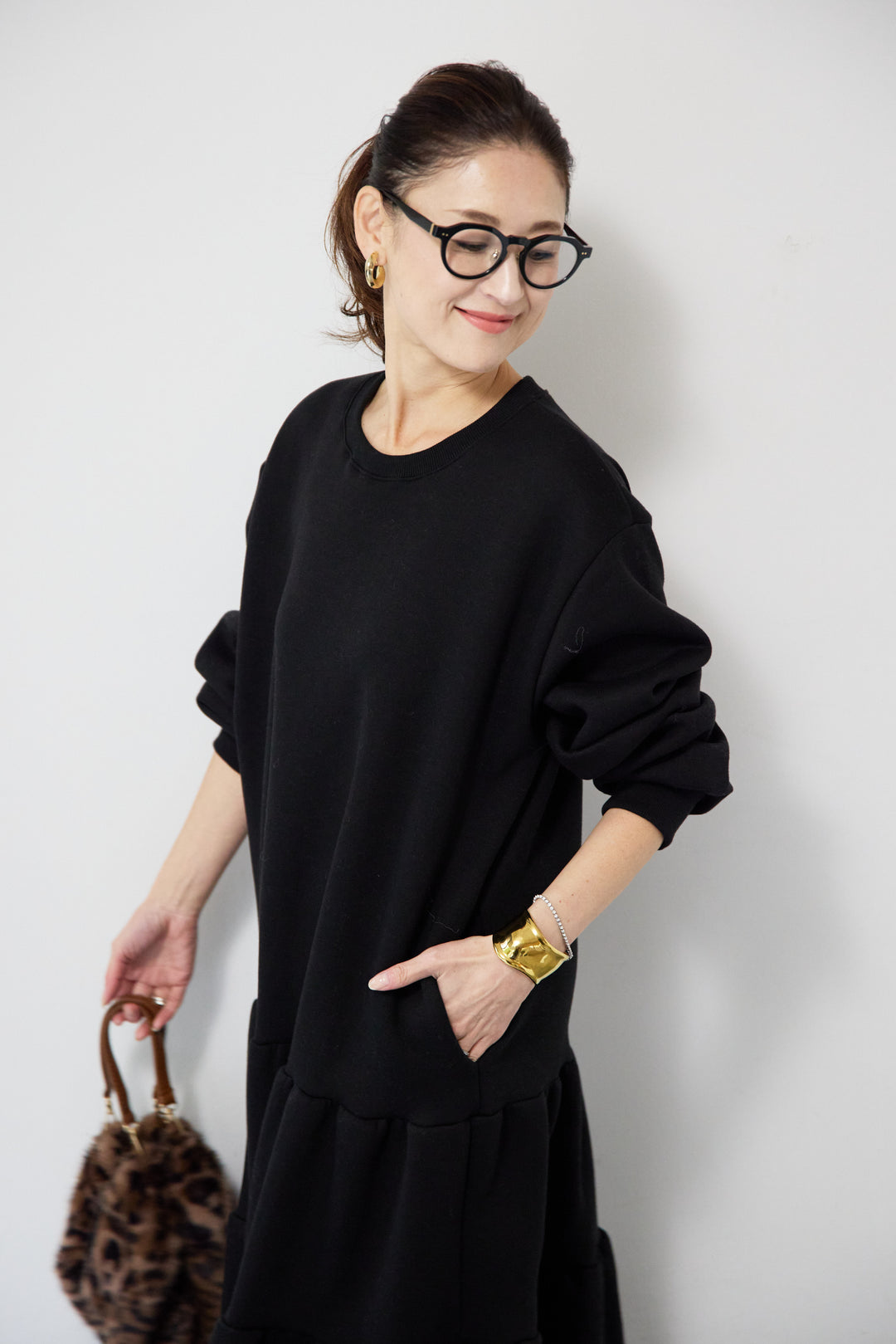 裏起毛ティアードスウェットワンピース