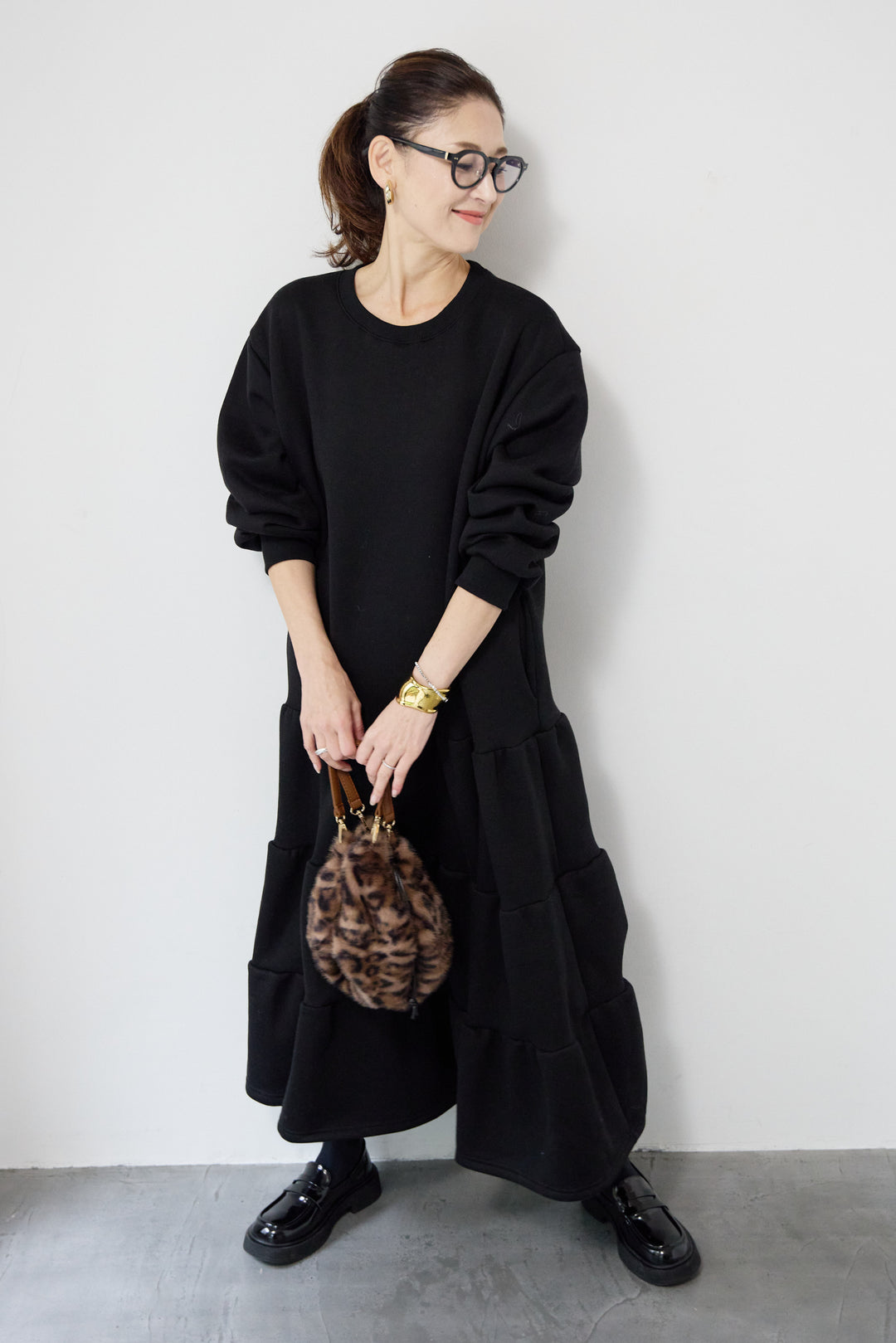 裏起毛ティアードスウェットワンピース